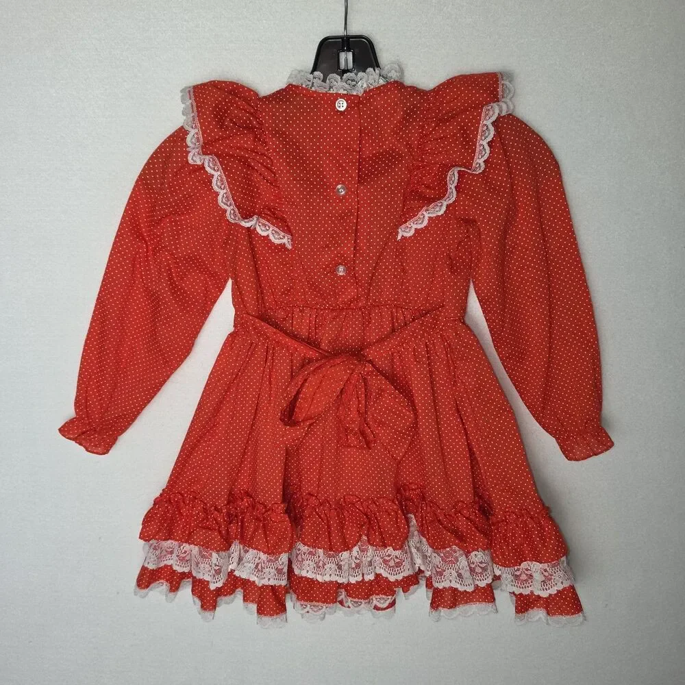 Vintage Sears Winnie the Pooh Red Polka Dot Ruffle Lace Dress Youth Girls Size 6